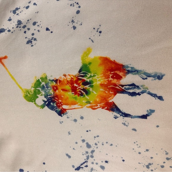 White / Tie die Polo Ralph Lauren pull over hoodie with paint spattered design. - Picture 3 of 4